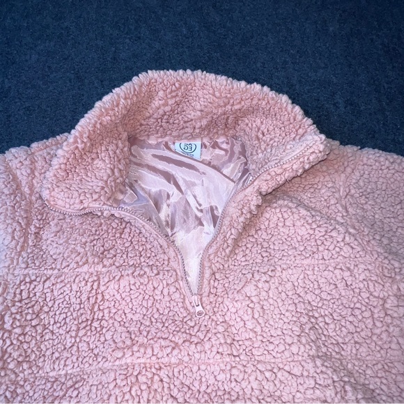 Sage Collective Blush Pink High Pile Pullover Fleece Zip Collar Kangaroo Pocket - Picture 14 of 14